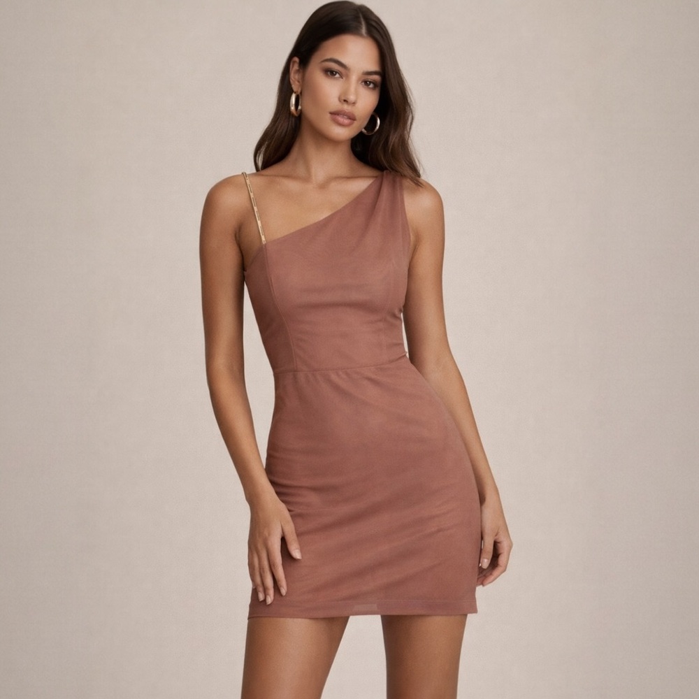 Bronx & Banco One Shoulder Nude Mesh Mini Dress XS US 2